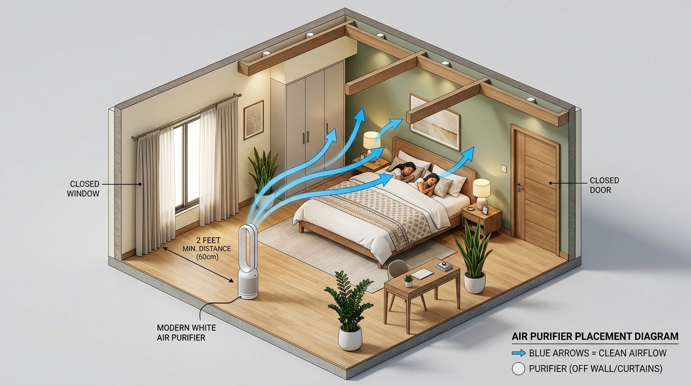 Proper Air Purifier Bedroom Placement 3D Diagram