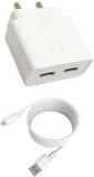 Blackbeats 2.1A White Dual Port Fast Charge For Y_u Y_ka Pl_us With Micro USB Data Cable Mobile Charger (Cable Included)