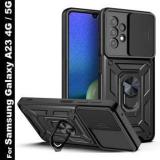 Moshking Back Cover For Samsung Galaxy A23 4G / 5G, 360 Protection | Rotate Ring Stand | Slide Camera Mobile Case (Pack Of: 1)