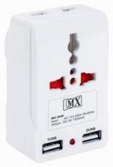 Mx Dual Usb charger with Universal Socket to 3 Pin Indian Plug Converter 3646 Worldwide Adaptor