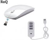 Roq High Speed Ultra Slim Mouse With 4 Port 1 TB USB Hub Wireless Optical Mouse