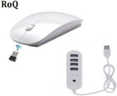 Roq High Speed Ultra Slim Mouse With 4 port 1 TB USB Hub Wireless Optical Mouse