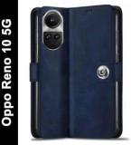 Sess Xusive Flip Cover For Oppo Reno 10 5G Designer Button Magnet Closure Button Blue (Dual Protection)