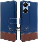 Sess Xusive Flip Cover For Vivo V29E 5G Dual Color Leather Finish Wallet Blue & Brown (Dual Protection)