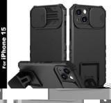 Shieldtech Back Cover for iPhone 15, Sliding Camera Shield & Stereoscopic Holder 360 Protection Mobile Phone Case (Cases with Holder, Pack of: 1)