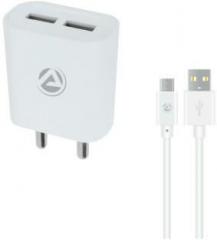 Aru AR 211 Dual Port 2.4 A 2.4 A Multiport Mobile Charger with Detachable Cable (Cable Included)