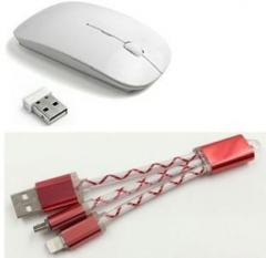 Bb4 Micro USB + 8 Pin Lightning TO USB DATA Cable WITH ULTRA SLIM Wireless Optical Mouse (USB)