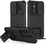 Covertech Back Cover for Samsung Galaxy S24 5G, Sliding Camera Shield Cover & Stereoscopic Holder Mobile Phone Case (Cases with Holder, Pack of: 1)