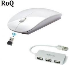 Roq High Speed 4 port USB Hub With Ultra Slim Wireless Optical Mouse (USB)