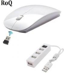 Roq High Speed USB 2.0 4 Port Hub With Ultra Slim Wireless Optical Mouse (USB)