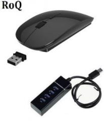 Roq High Speed USB 3.0 4 Port Hub With Ultra Slim Wireless Optical Mouse (USB)