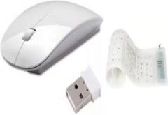 Roq Silicone Rubber Waterproof Flexible Wired USB With Slim Wireless Mouse Wired USB Multi device Keyboard