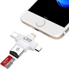 Sec 4 in 1 OTG 8 Pin Lightning + Type C + Micro USB, Micro SD Card Reader 4 Ports for Iphone, Ipad, Micro USB, SDHC lightning flash Drive Card Reader