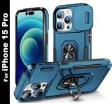 Shieldtech Back Cover for iPhone 15 Pro, Sliding Camera Shield Cover & 360 Protection Ring Stand Mobile Phone Case (Ring Case)