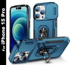 Shieldtech Back Cover for iPhone 15 Pro, Sliding Camera Shield Cover & 360 Protection Ring Stand Mobile Phone Case (Ring Case)