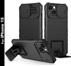 Shieldtech Back Cover for iPhone 15, Sliding Camera Shield & Stereoscopic Holder 360 Protection Mobile Phone Case (Cases with Holder, Pack of: 1)