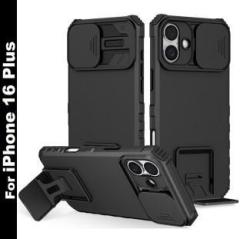 Shieldtech Back Cover for iPhone 16 Plus, Sliding Camera Shield Cover & Stereoscopic Holder Mobile Phone Case (Cases with Holder, Pack of: 1)