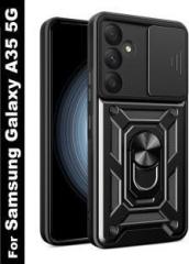 Shieldtech Back Cover for Samsung Galaxy A35 5G, Sliding Camera Shield & 360 Protection Ring Stand Mobile Phone Case (Ring Case, Pack of: 1)