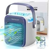 Air For Room, Unit, Personal Evaporative Cooler Rechargeable USB Mini With LED Light, 3 Speeds, Super Quiet Humidifier Misting Cooling Fan For Home Office Bedroom Portable AC (Blue)