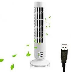 Homgee Tower Fan Quiet Bladeless 2 Speed Electric Fan USB Powered Tower Fan Vertical Air Conditioning Fan for Indoor Bedroom Home Office, White Portable