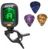 AROMA AT 101 Portable Clip On Guitar Bass Violin Ukulele Tuner With 3Pcs Alice Dials