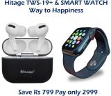 Hitage TWS 19+ & SMART WATCH SW 2568 COMBO On Ear Wireless With Mic Headphones/Earphones