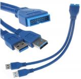 WowObjects 2 Ports USB 3.0 A Type Male For Motherboard 20pin Header Female Cable 20cm