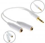 WowObjects White 3.5mm Earphone Splitter Cable Jack Male To Double Female Adapter