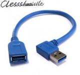 WowObjects White & Blue Left Angled 90 Degree USB 3.0 A Male To Female Extension Cable 30cm 0.3m For Macbook