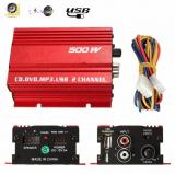 Fashion Red 500w 12V Double Chanels USB Car Power Amplifier HiFi Stereo Car Power Amplifier CD DVD MP3 Audio Speaker 2Channels