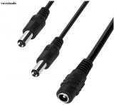 WowObjects 1:2 DC Power Splitter Cable Cord 1 Female To 2 Male 5.5x2.1mm Port Pigtals 12V For CCTV Cameras For LED Lighting