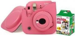 Fujifilm Instax Mini 9 Camera With Leather Bag and 20x Film Sheet Flamingo Pink Instant Camera