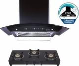 Elica COMBO KITCHENHOOD WDFL 606 HAC MS NERO + COOKTOP 703 VETRO BLK Auto Clean Wall Mounted Chimney