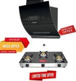 Fabiano SHINE BLACK AUTO CLEAN 60 Cm MOTION SENSOR (Gesture Control) + 3 Burner Cooktop(Gas Stove) Auto Clean Wall Mounted Chimney