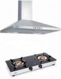 Glen 60 Cm Chimney Detachable Cassette Filter Push Button Panel With 2 Brass Burner Cooktop Combo ( SS 60 ) Wall Mounted Chimney