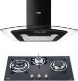 Glen Kitchen Chimney 60 Cm Baffle Filter Push Button Panel With 3 Burner Hob Combo ( 6071 EX BL + 1073 TR Glass ) Wall Mounted Chimney (Black, Silver, 1000 M3/hr)