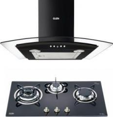 Glen Kitchen Chimney 60 cm Baffle Filter Push Button Panel with 3 Burner Hob Combo ( 6071 EX BL + 1073 TR Glass ) Wall Mounted Chimney (Black, Silver, 1000 m3/hr)