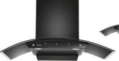 Hindware Amyra 90 cm Auto Clean | Curved Glass | Filterless | Touch Control, Motion Sensor | Energy Efficient LED Light | Powerful Suction | Wall Mounted Black 1200 CMH Chimney