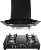 Hindware C100424 Auto Clean Brio Plus 4B Brass Burner Cooktop Combo Wall Mounted Chimney