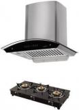 Hindware Inox 60 Cm Wall Mounted Chimney For Kitchen, Auto Clean With Motion Sensor Control Hood With Brio Plus Gas Stoves 3 Burners Glass Manually Ignition Start. Auto Clean Wall Mounted Chimney