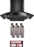 Hindware Smart Chromia Black RSN AC 90 Cm Wall Mounted Chimney + 6 Water Bottle Auto Clean Wall Mounted Black 1200 CMH Chimney