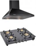 Sunflame Classic 4 Burner BK Gas Stove And Venza BK 60 SS BF Combo Wall Mounted Chimney