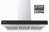 Hindware CRAVIA NEO 90 ISLAND CHIMNEY WITH MOTION SENSOR AND TOUCH CONTROL Ceiling Mounted White, Black 1350 CMH Chimney