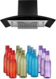 Hindware Oasis Black 90 Cm+12 Bottles Auto Clean Wall Mounted Chimney