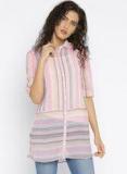 109f Pink Striped Shirt Style Tunic Women