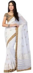 Fabdeal Embroidered White Saree women