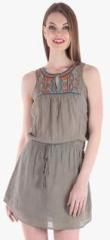 Hangover Grey Coloured Embroidered Shift Dress women