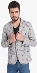 Jack & Jones Grey Printed Slim Fit Jackets & Blazer men