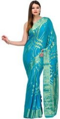 Fabroop Aqua Blue Printed Saree women