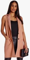 Missguided Peach Sleeveless Raw Edge Longline Blazer women